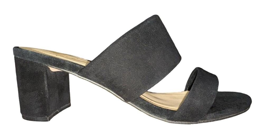 42 Gold Black Suede Slip On Strappy Sandals Sz 9